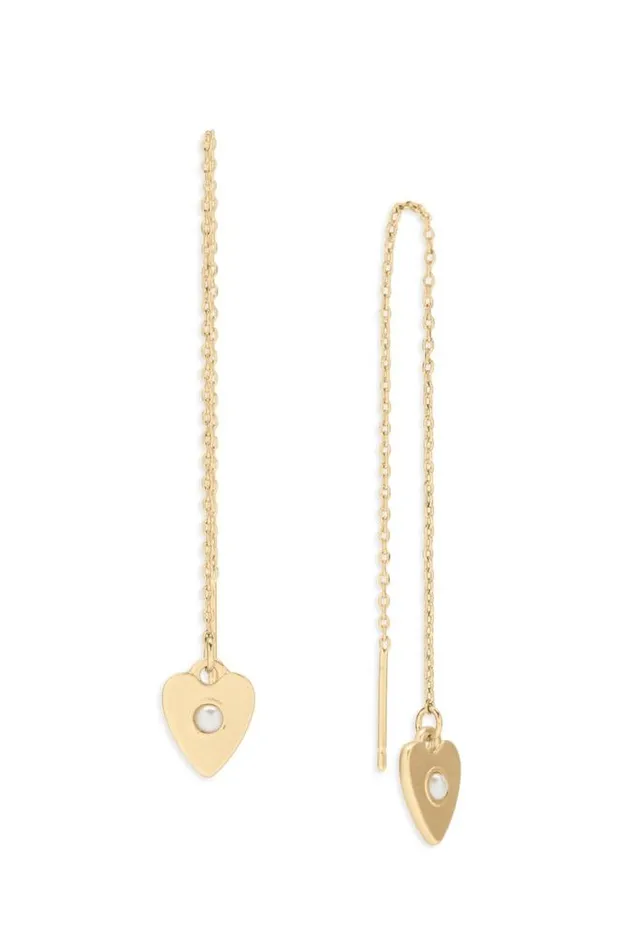 Lucky Brand Pearl Heart Threader Earring Gold Women Jewelry