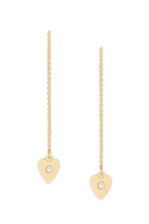 Lucky Brand Pearl Heart Threader Earring Gold Women Jewelry