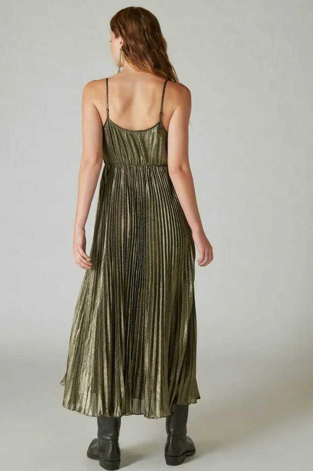 Lucky Brand Pleated Party Midi Dress Gold Women Dresses