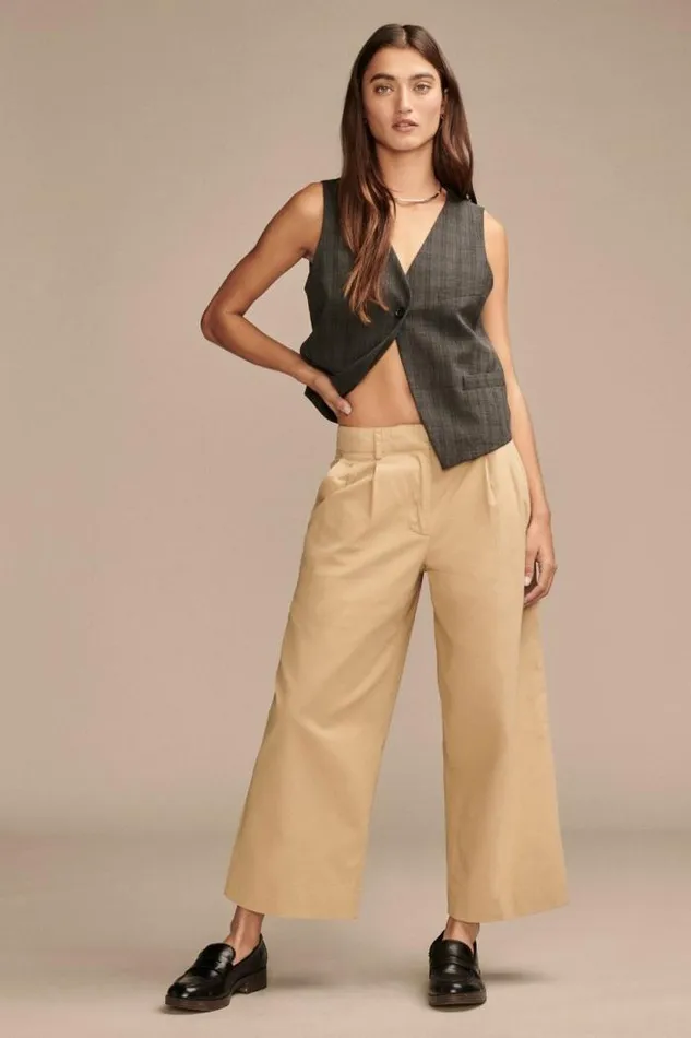 Lucky Brand Pleated Wide Leg Crop Pant Dark Khaki Women Pants