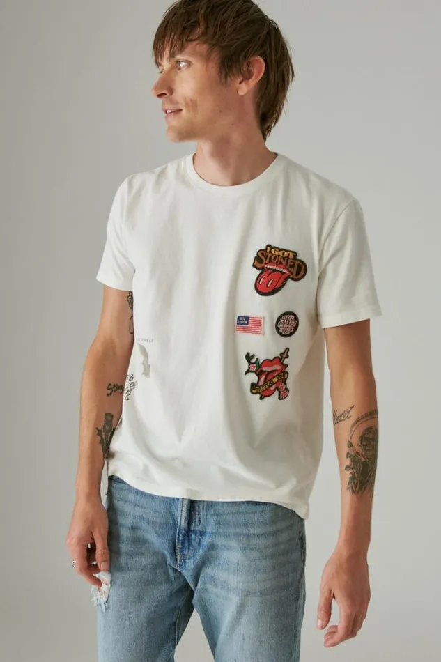 Lucky Brand Rolling Stones Patch Marshmallow Men Graphic Tees