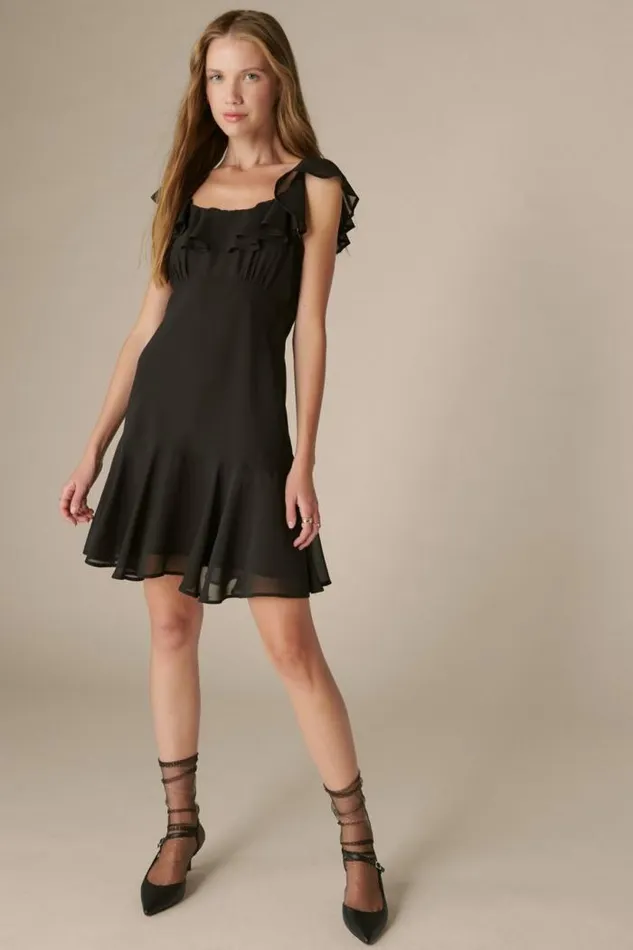 Lucky Brand Ruffle Mini Dress True Black Women Dresses
