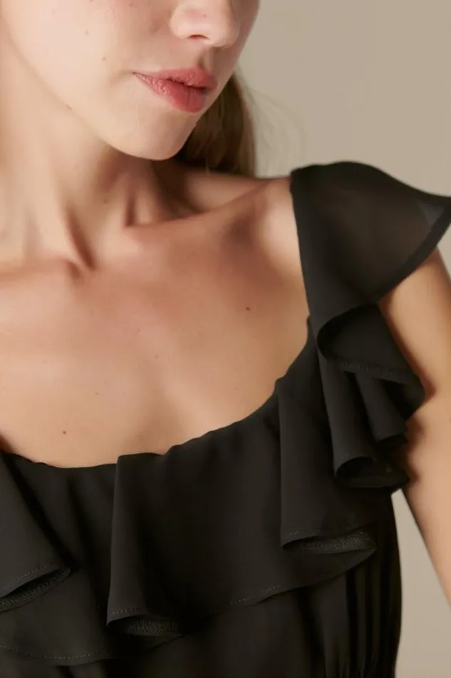 Lucky Brand Ruffle Mini Dress True Black Women Dresses