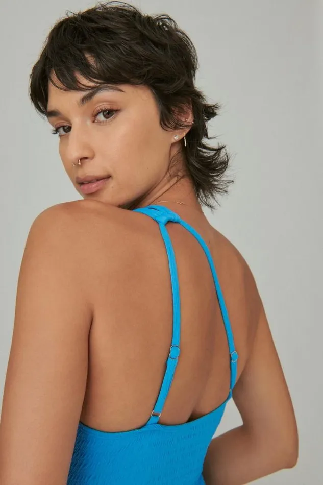 Lucky Brand Seersucker Asymmetrical One Piece Pacific Coast Women Swim