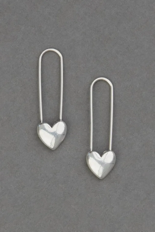 Lucky Brand Silver Safety Pin Heart Earrings Silver Women Jewelry
