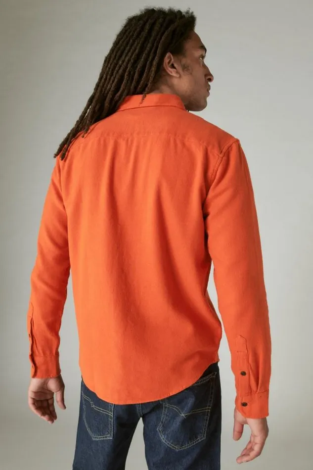 Lucky Brand Solid Utility Cloud Soft Long Sleeve Flannel Orange Men ButtonDowns
