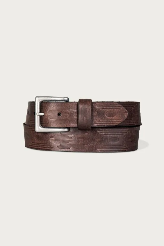 Lucky Brand Southwest Embossed Leather Belt Dark Brown Men Belts