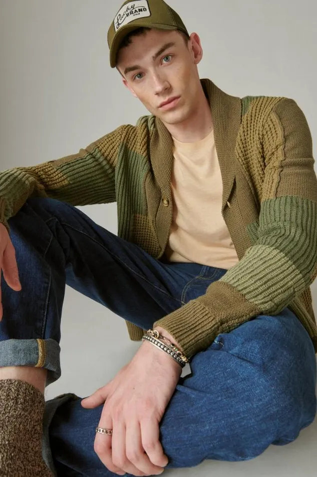 Lucky Brand Surplus Cardigan Army Combo Acid Wash Men Sweaters