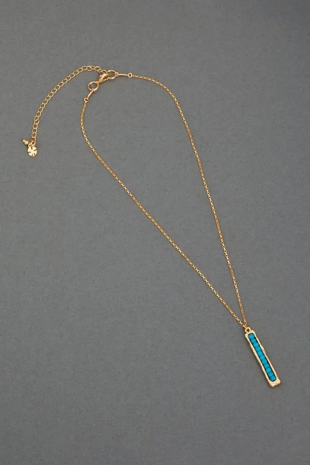 Lucky Brand Turquoise Bar Pendant Necklace Gold Women Jewelry