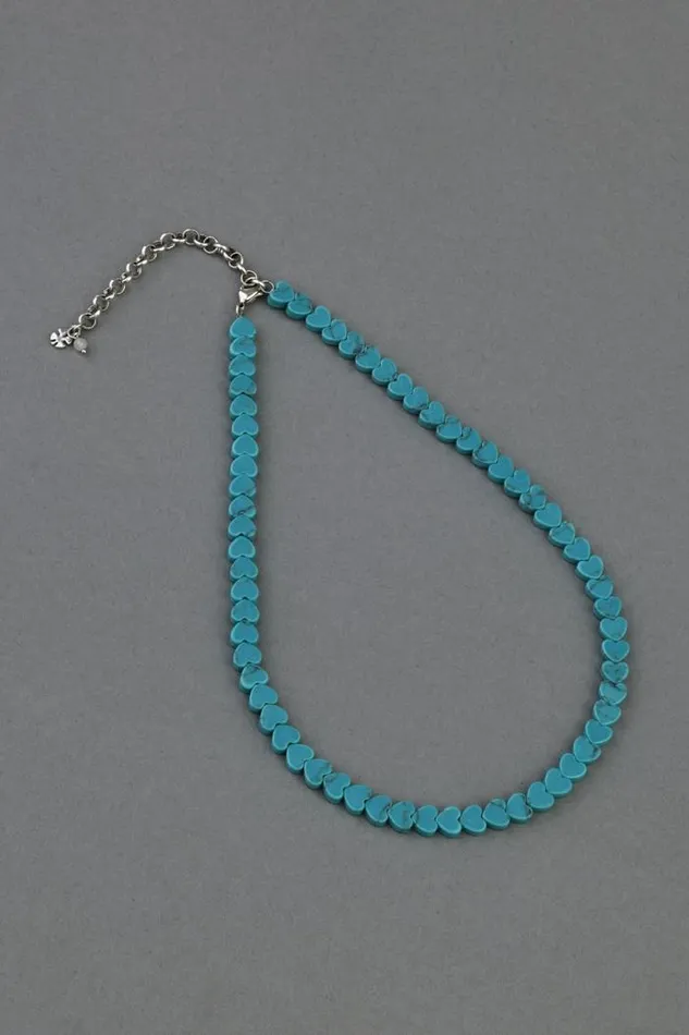 Lucky Brand Turquoise Heart Beaded Collar Necklace Silver Women Jewelry