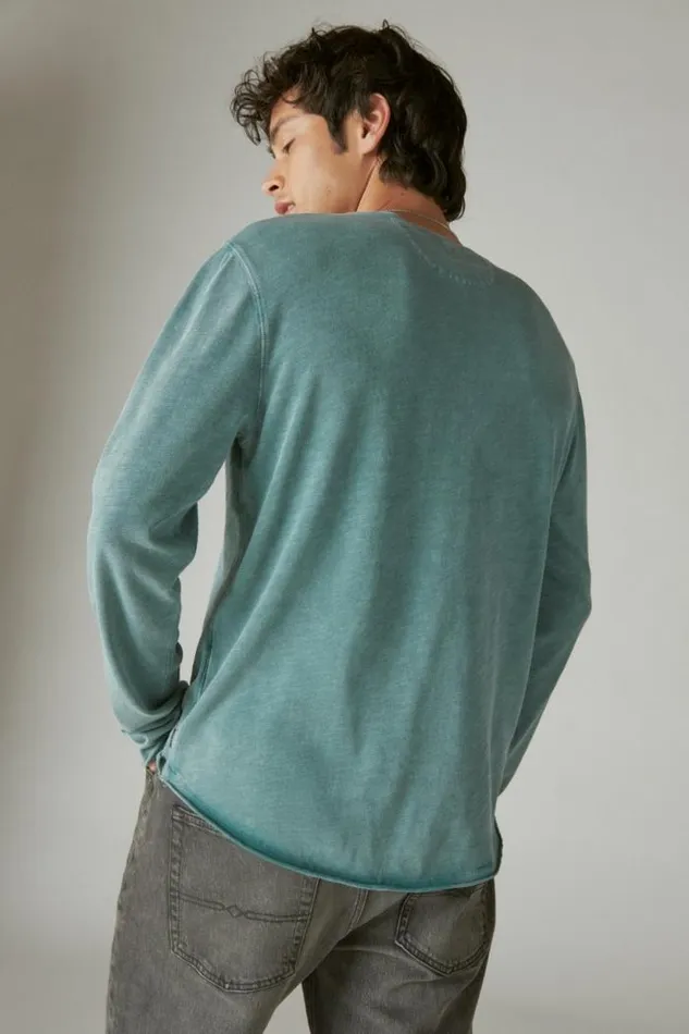 Lucky Brand Weekend Slub Jersey Long Sleeve Henley Mineral Blue Men Shirts and Tops