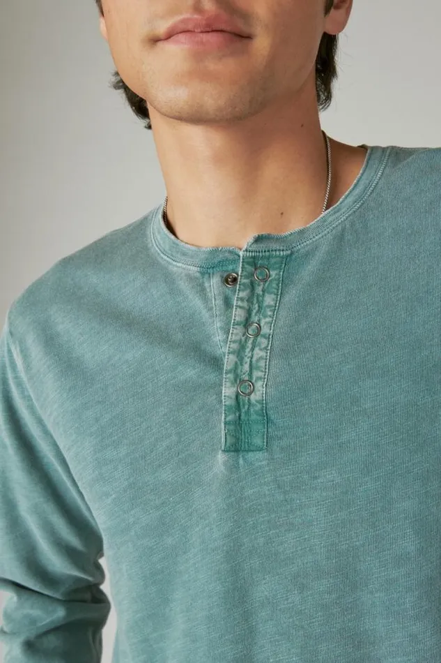 Lucky Brand Weekend Slub Jersey Long Sleeve Henley Mineral Blue Men Shirts and Tops