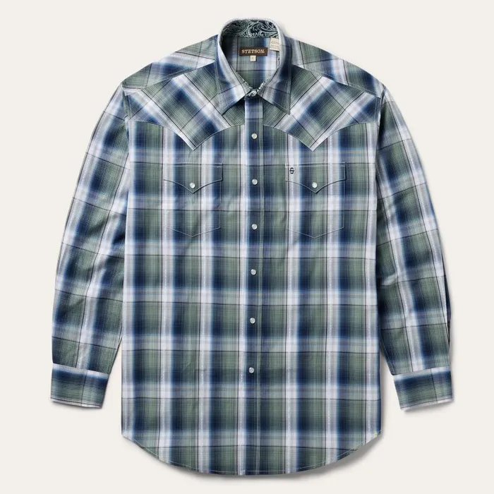 Lucky Diamond Plaid Western Shirt Green Men Stetson Classic Cut