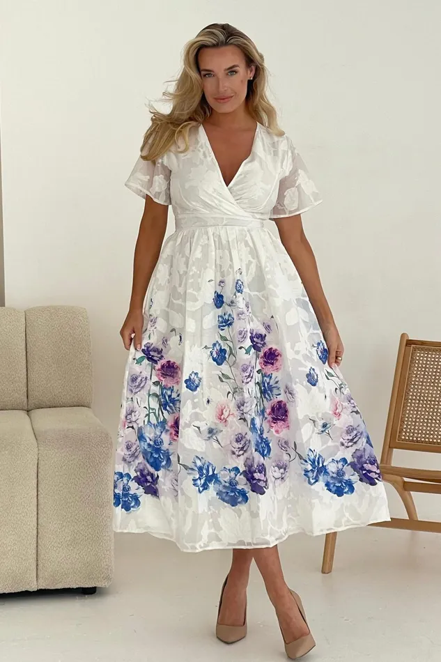 Lucy Printed Burnout Midi Dress Women Girl In Mind Skater Dresses