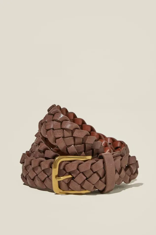 Luiza Braided Weave Belt Dark Brownantique Gold Women Cotton On Bags and Belts