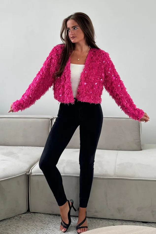 Lynn Sequin Cropped Cardigan Pink Women Girl In Mind Knitwear