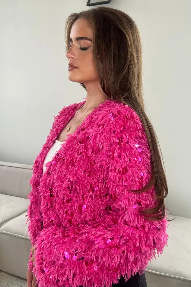 Lynn Sequin Cropped Cardigan Pink Women Girl In Mind Knitwear