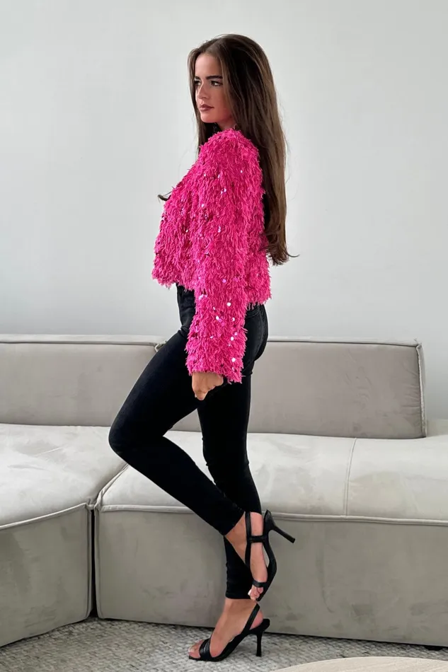Lynn Sequin Cropped Cardigan Pink Women Girl In Mind Knitwear