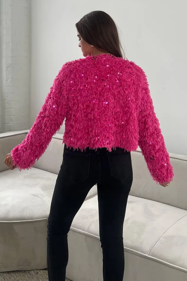 Lynn Sequin Cropped Cardigan Pink Women Girl In Mind Knitwear