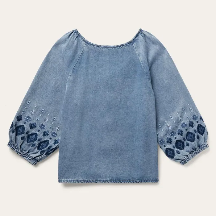 Lyocell Denim Snap Front Blouse Blue Women Stetson Blouses