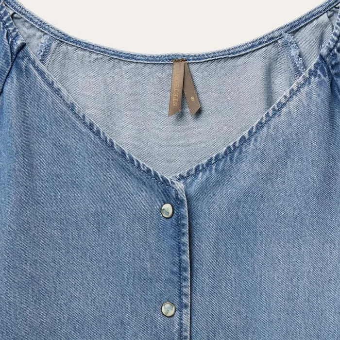 Lyocell Denim Snap Front Blouse Blue Women Stetson Blouses