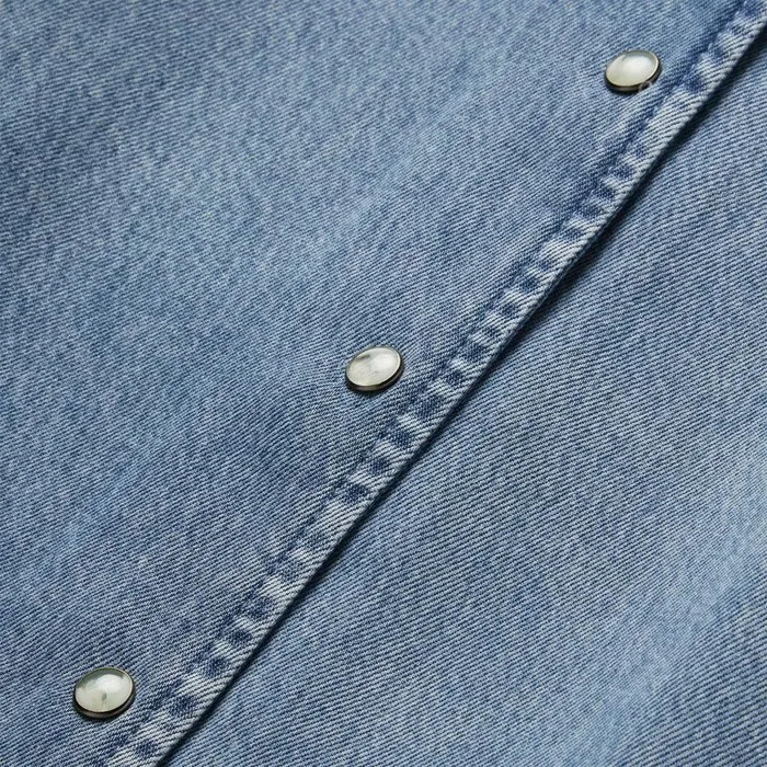 Lyocell Denim Snap Front Blouse Blue Women Stetson Blouses