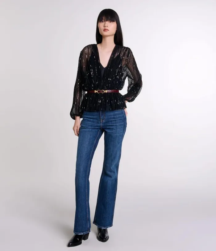 Maje Belted Sequin Shirt Women Tops and Shirts