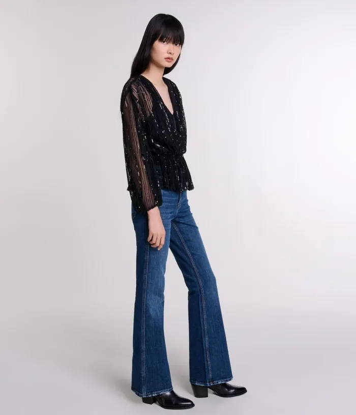 Maje Belted Sequin Shirt Women Tops and Shirts