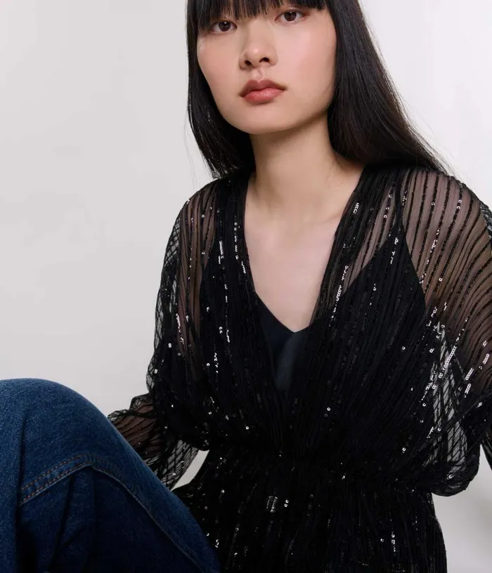 Maje Belted Sequin Shirt Women Tops and Shirts