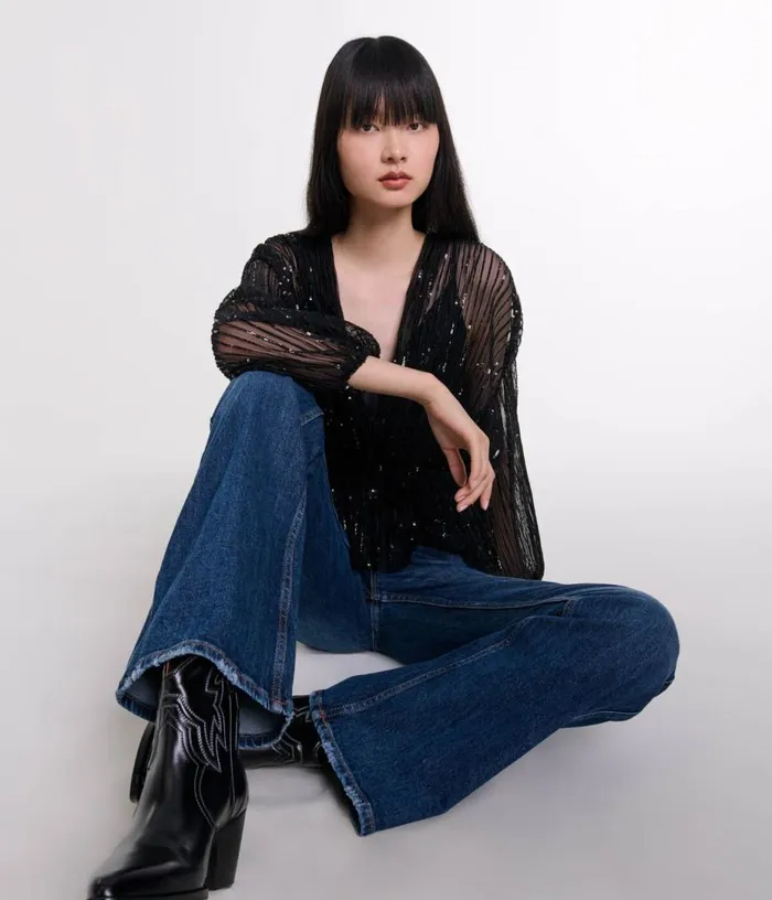 Maje Belted Sequin Shirt Women Tops and Shirts