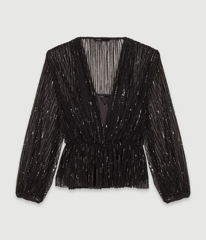 Maje Belted Sequin Shirt Women Tops and Shirts
