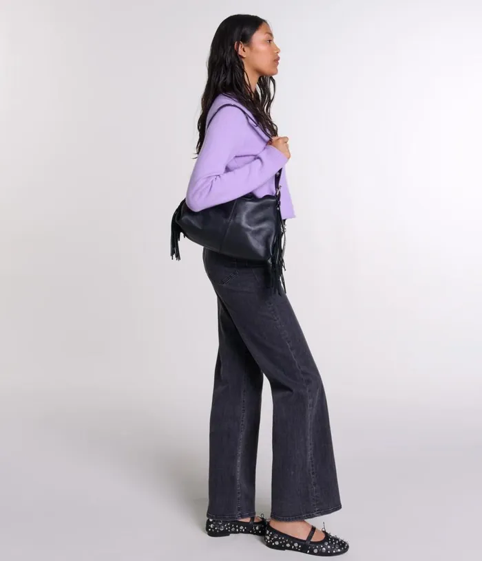 Maje Black Belted Baggy Jeans Women Pants and Jeans