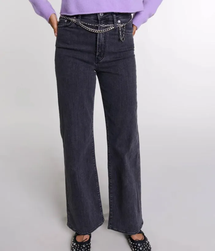 Maje Black Belted Baggy Jeans Women Pants and Jeans