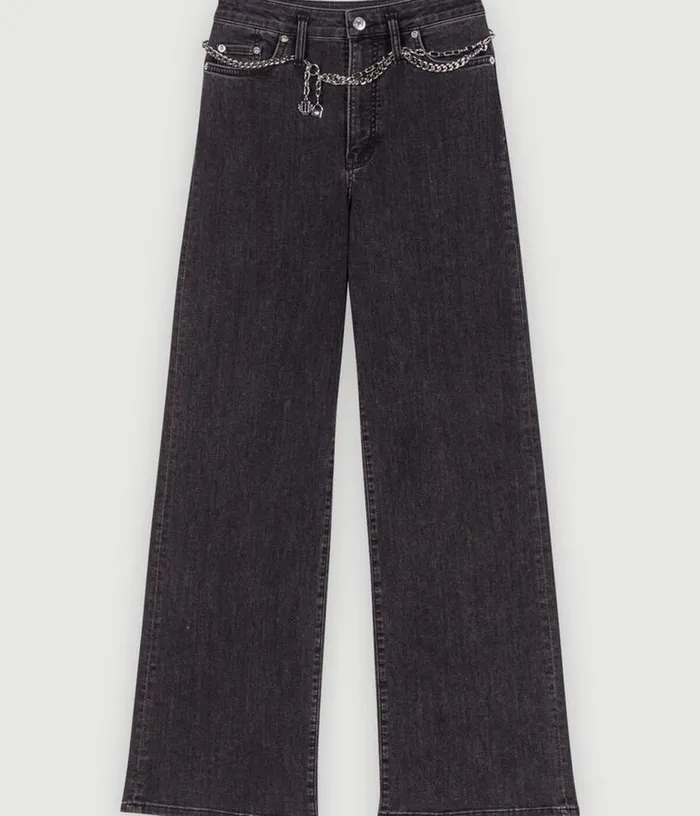 Maje Black Belted Baggy Jeans Women Pants and Jeans