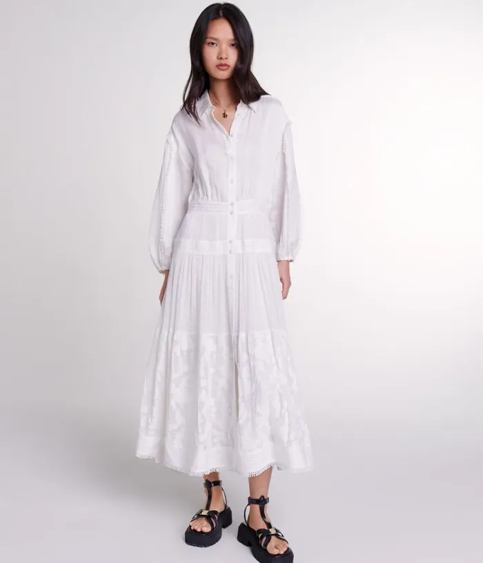 Maje Cotton Patchwork Maxi Dress Women Dresses