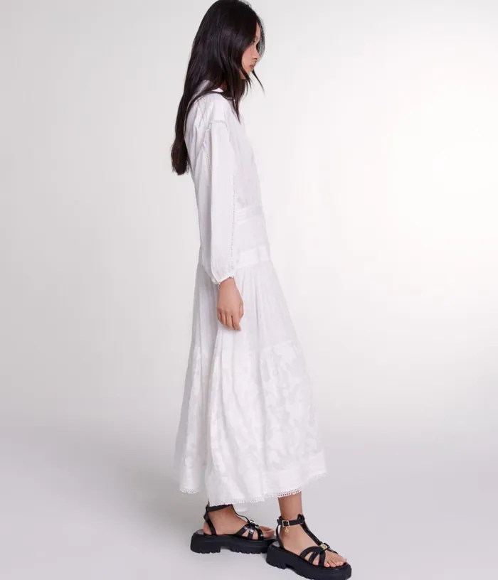 Maje Cotton Patchwork Maxi Dress Women Dresses