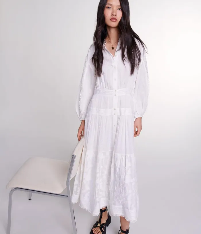 Maje Cotton Patchwork Maxi Dress Women Dresses