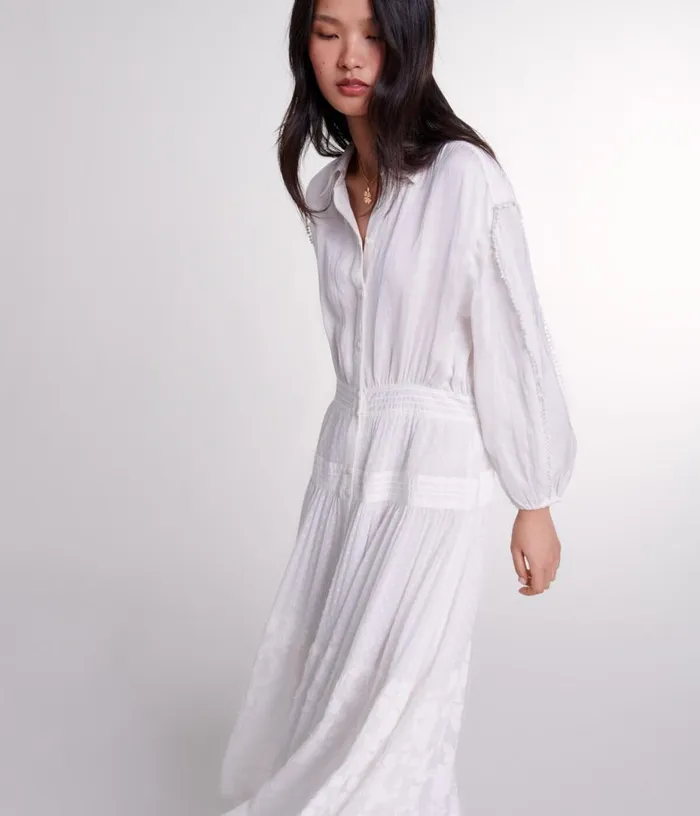 Maje Cotton Patchwork Maxi Dress Women Dresses