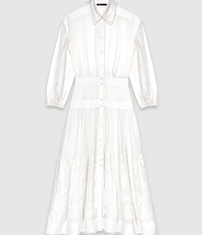 Maje Cotton Patchwork Maxi Dress Women Dresses