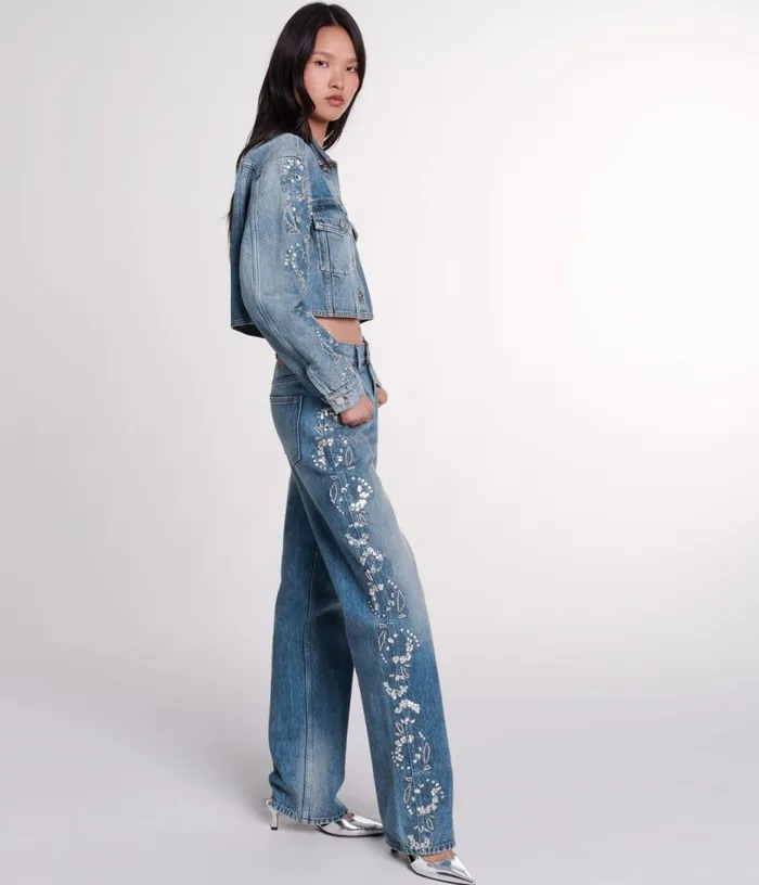 Maje Embroidered Denim Jacket Women Blazers and Jackets