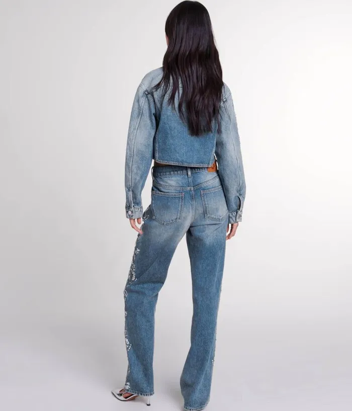 Maje Embroidered Denim Jacket Women Blazers and Jackets