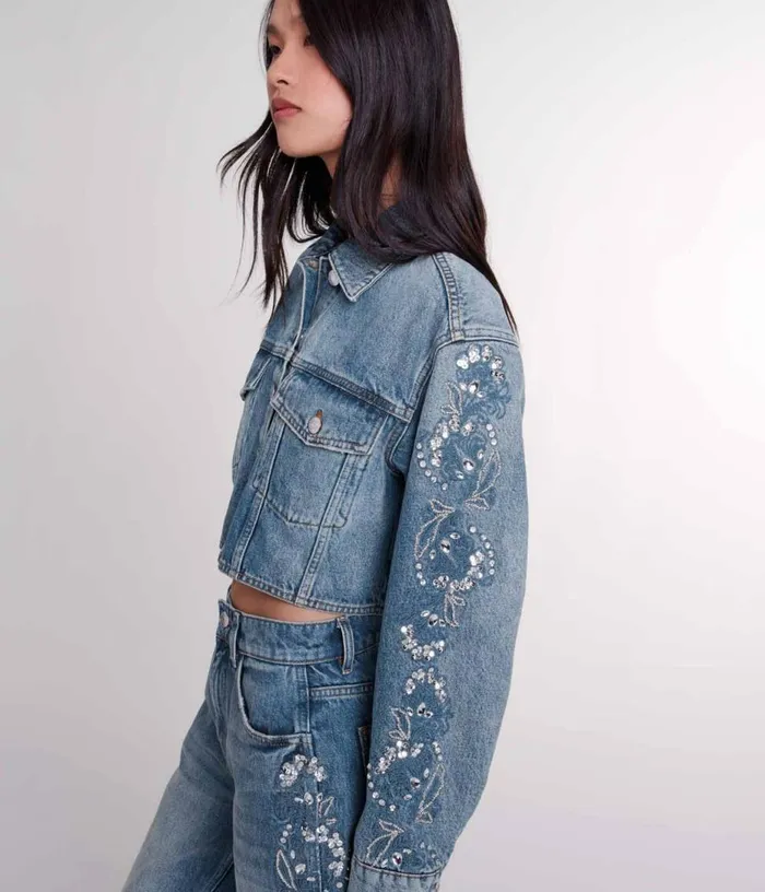 Maje Embroidered Denim Jacket Women Blazers and Jackets