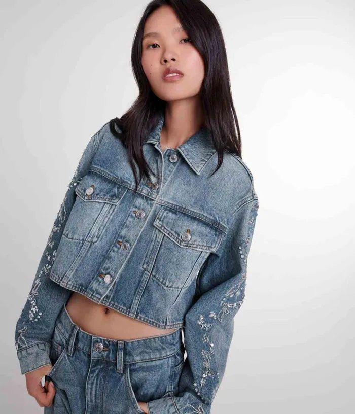Maje Embroidered Denim Jacket Women Blazers and Jackets