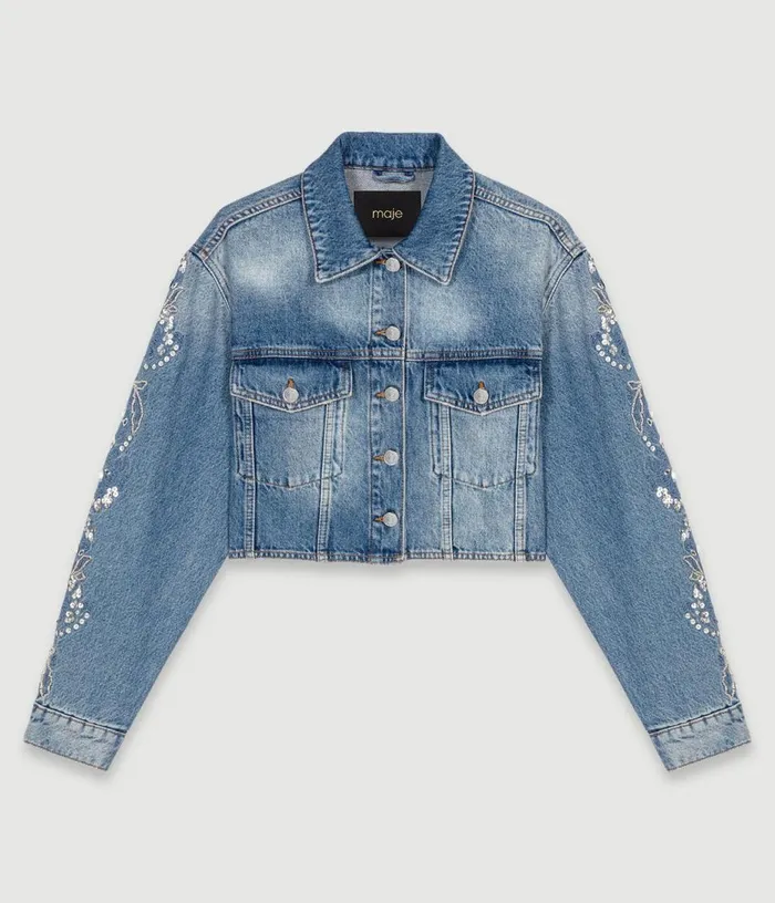 Maje Embroidered Denim Jacket Women Blazers and Jackets