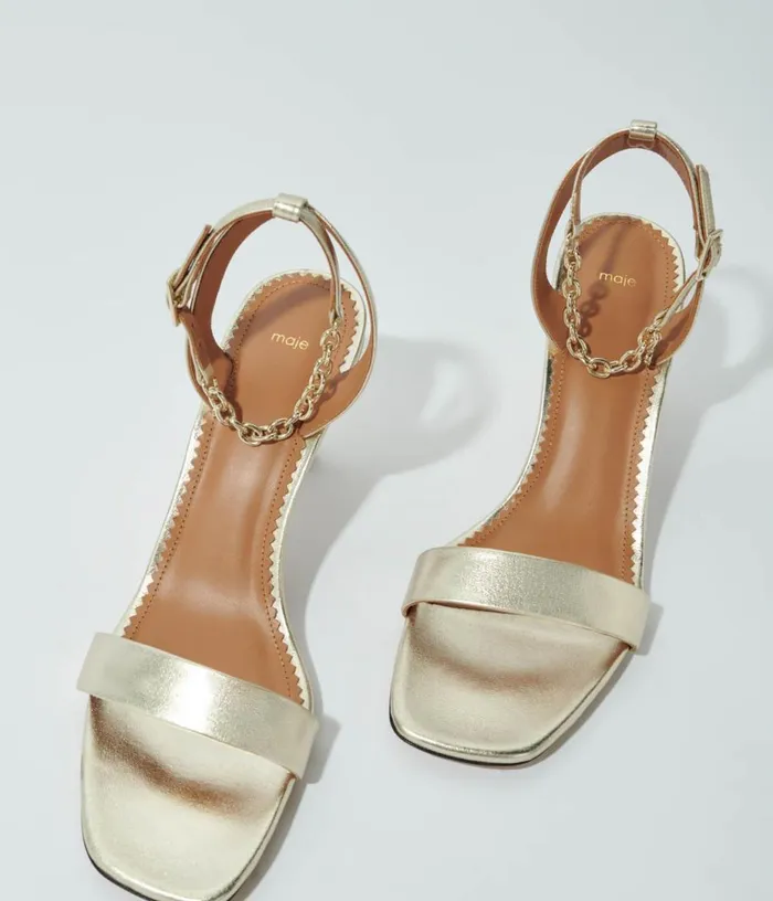 Maje Gold Metallic Leather Sandals Women Pumps and Sandals