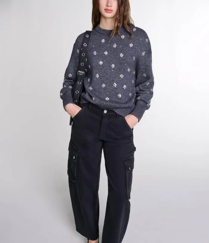 Maje Knitted Jumper With Rhinestones Women Sweaters and Cardigans