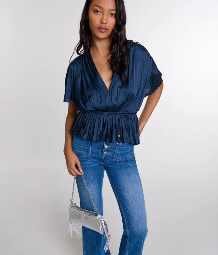 Maje Pleated Shortsleeved Top Women Tops and Shirts