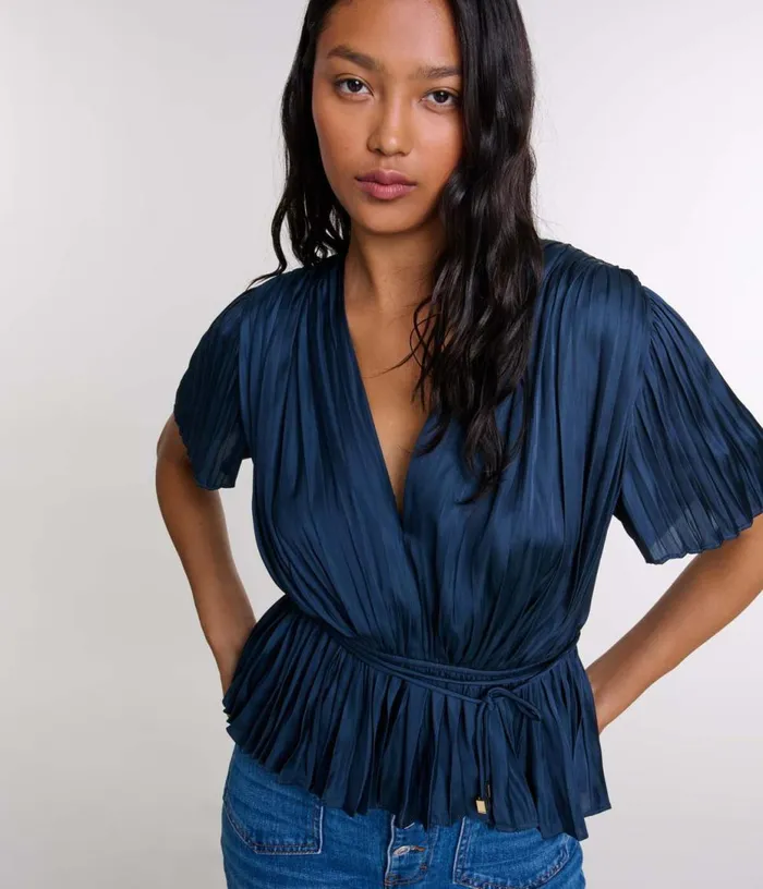 Maje Pleated Shortsleeved Top Women Tops and Shirts