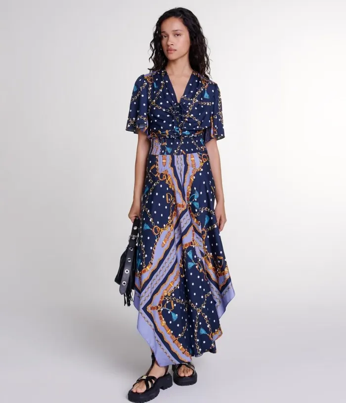 Maje Satinlook Patterned Maxi Dress Women Dresses