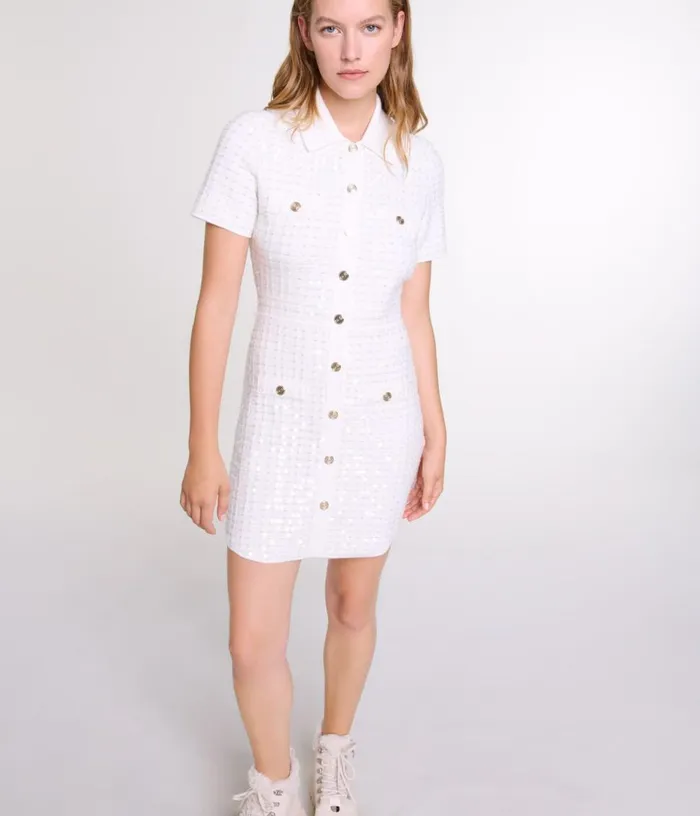 Maje Sequin Knit Short Dress Women Dresses